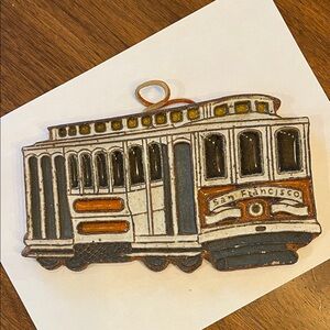 Vintage San Francisco cable car stoneware trivet / wall decor